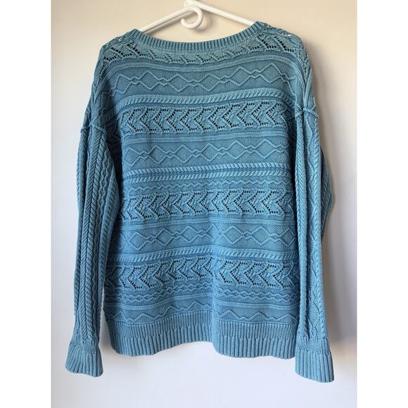 Sundance Rita Easy Cable Knit Blue Sweater Women's M Boho Cottagecore Fisherman - Picture 5 of 8